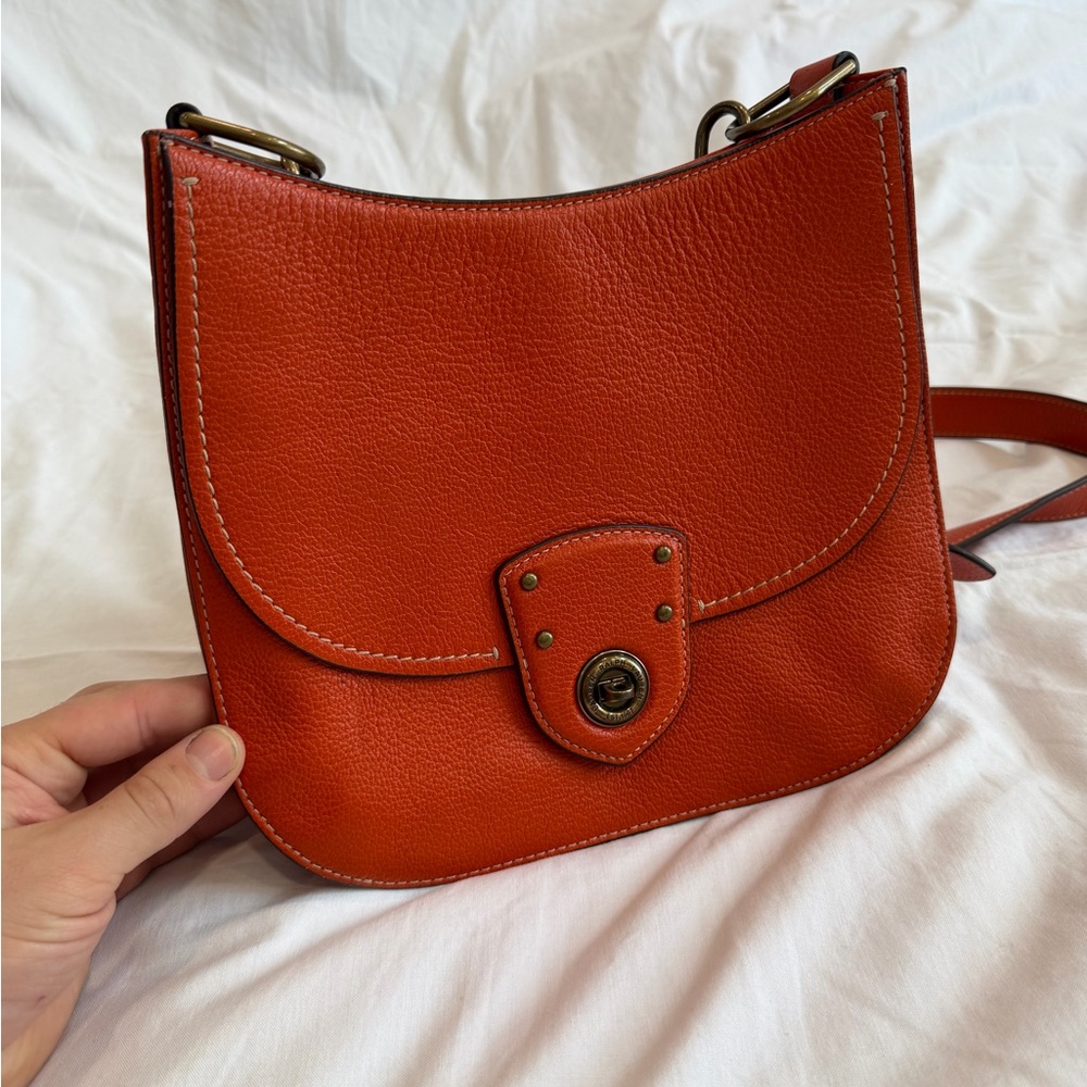 Leather Saddle Crossbody Bag - Orange